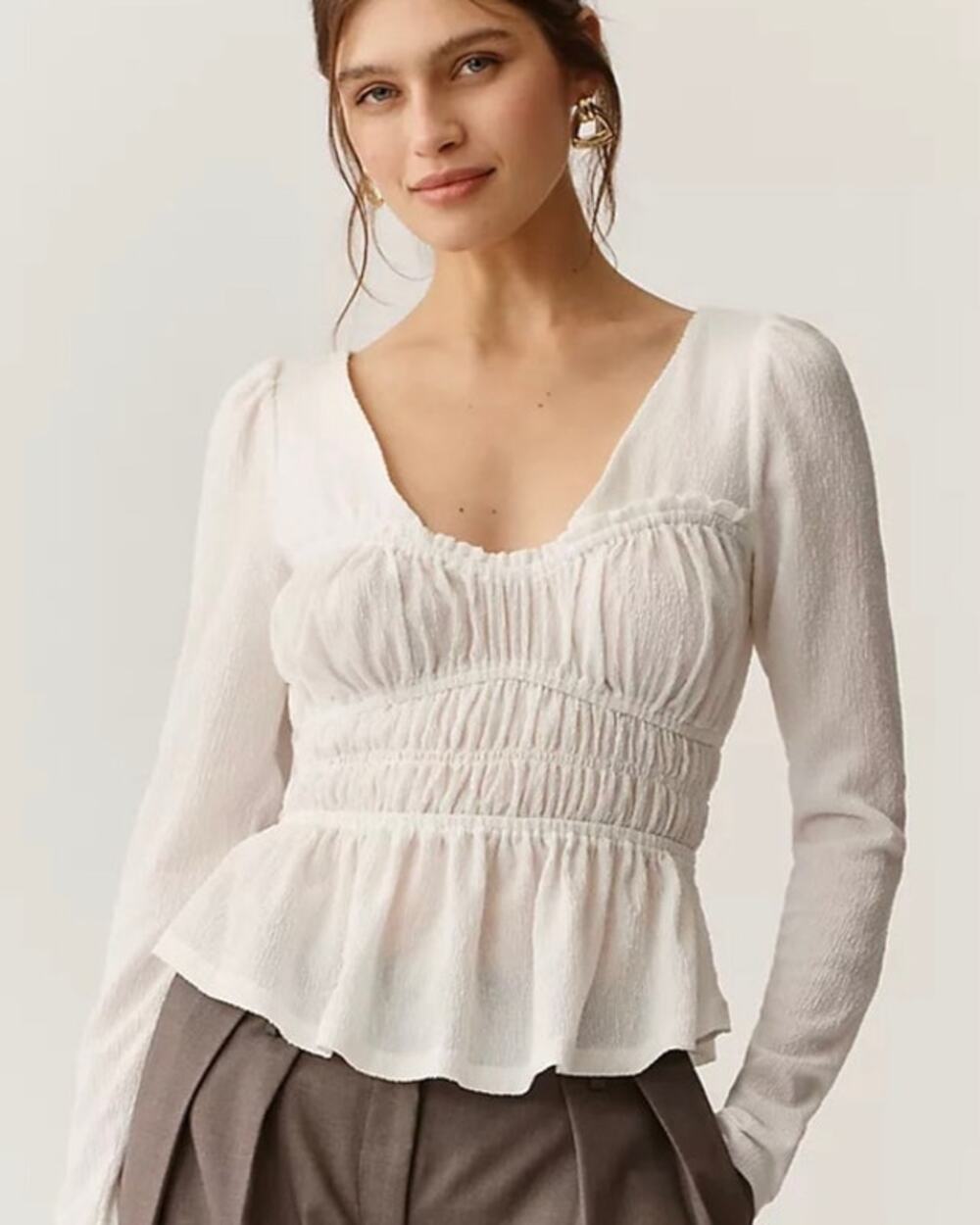 Anthropologie Maeve Shirred Peplum Bustier Style Peasant Blouse Small
